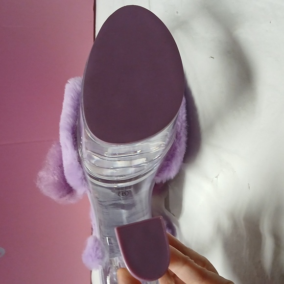 Dolls Kill Sugar Thrillz Purple Fur Plush Poodle Clear Acrylic Platform Heels 8 - Picture 8 of 16